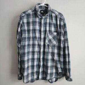 Quiksilver Flannel Button Up Shirt‎ Mens XL Gray Plaid Long Sleeve Grunge Rugged